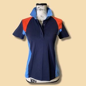 Tory Burch Sport Navy Color-Block Pique Polo Top